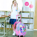 Girls Rolling Backpack, Cute Mermaid Roller Wheels Kids Bookbag - Wheeled Elementary School Bag - 3PCS Mermaid