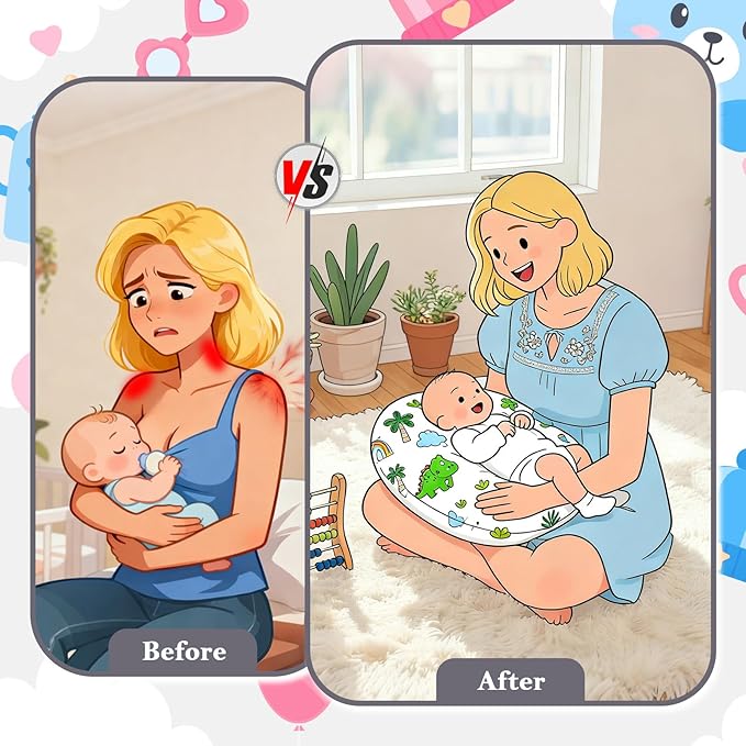 Nursing Pillow, Breastfeeding Pillow for Breastfeeding & Bottle Feeding, Standard Size Breathable with Washable Cover, Hypoallergenic, Tummy Time & Sitting Support (0-18Months)