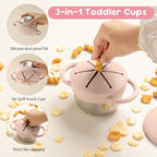 1 Pack Snack Containers for Toddlers, Stainless Steel Toddler Snack Cups with Silicone Food Catcher & Lids,Snack Cups for toddlers Spill Proof