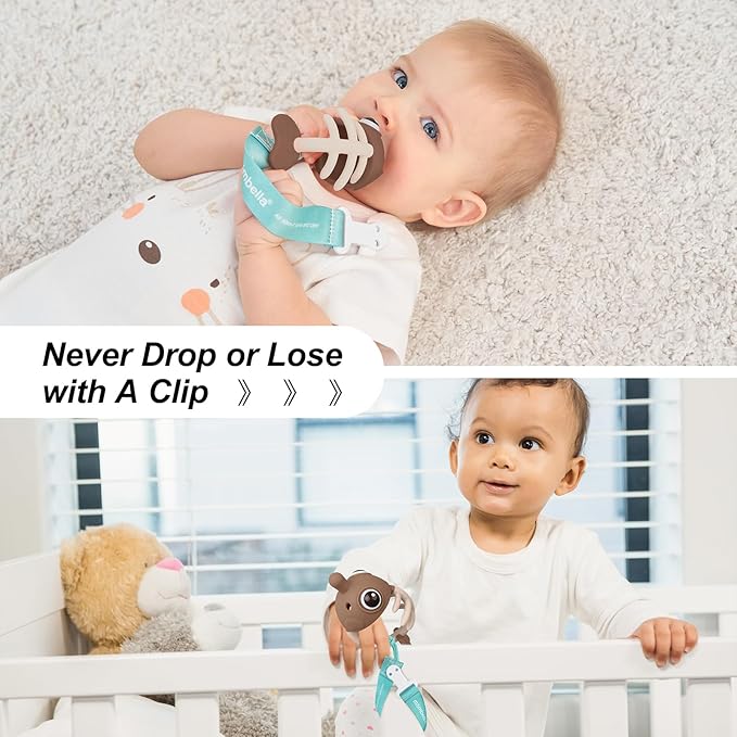 Baby Teething Toys 3-6 Months with Pacifier Clip, Mombella Clownfish Teether for Babies 6-12 Months, Food Grade Silicone Infant Teething Relief Toy, Baby Shower Gifts for Newborn Boys Girls, Tanned