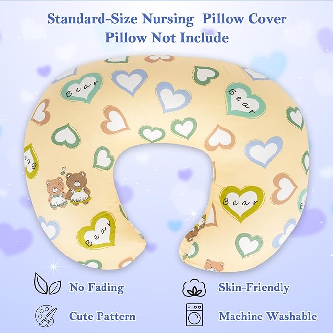 Nursing Pillow Cover, Soft Breathable Cotton, Fits Standard Breastfeeding Pillows, Nursing Pillowcase Removable Washable & Hypoallergenic for Newborn Baby Girls & Boys,Cover Only (1 Pcs, Love)