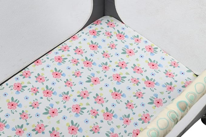 Onacosht Pack n Play Sheets 3 Pack Fitted for Baby Girl, Stretchy Jersey Knitted Portable Mini Crib Sheets Playard Mattress Cover, Pink Floral