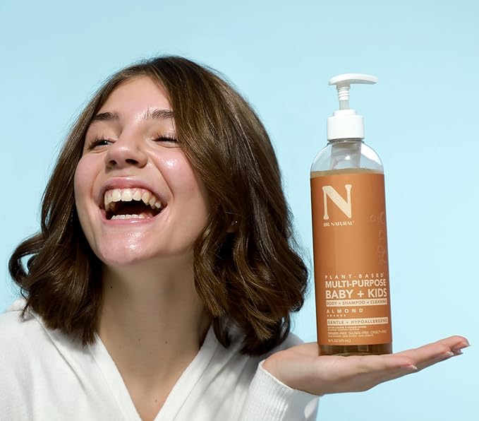 Dr. Natural Multi-Purpose Baby Plus Kids Soap - Body Wash and Shampoo - Gentle Soap with Shea Butter - Newborn Safe - Almond - 16 oz