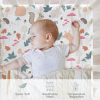 Bimocosy Crib Sheets for Boys Girls, Fitted Crib Sheet 4 Pack for Standard Crib and Toddler Mattresses, Super Soft Breathable Microfiber Baby Sheet 28x52x8in, Wetland Birds/Squirrel/Mauve/Fog Blue