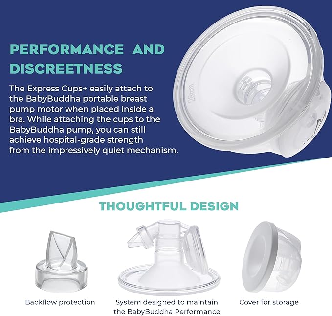 BabyBuddha Hands Free Milk Collection Cups for Breast Pump, 8 Fl Oz Each, Wearable Breastmilk Containers, Compatible with BabyBuddha Pump, Spill Resistant Design, Small Flange 22 to 24mm, 2 Pack