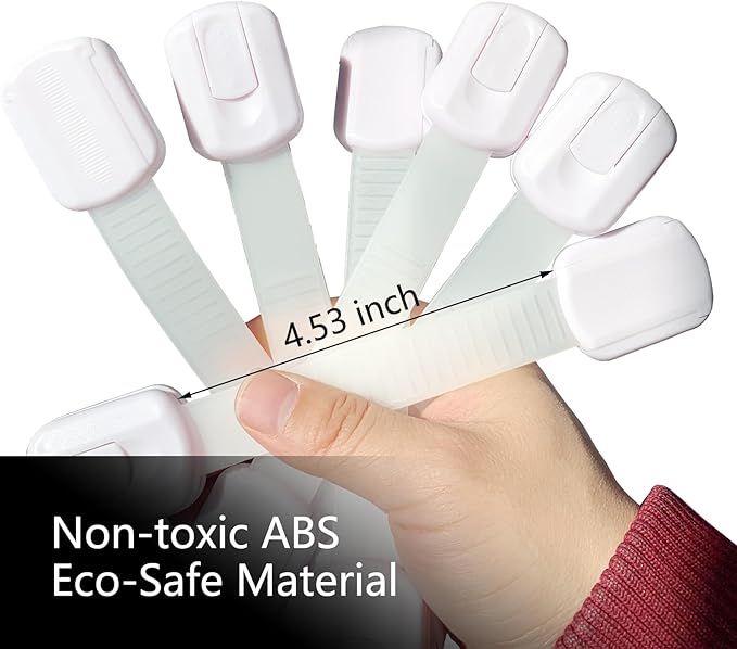 6-Pack Baby Proof Cabinet Locks – No Drill Adjustable Safety Straps for Fridge, Oven, Toilet Seat, Drawers & Doors | Child & Pet Proofing, Multi-Purpose Home Security