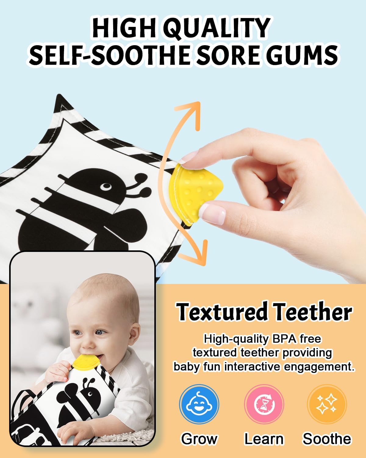 High Contrast Baby Toys, Black and White Newborn Toys for Brain Development, Soft Baby Books, Infant Sensory 0-6-12 Months, Tummy Time Toy, Visual Stimulation Montessori Gift