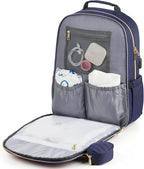 MOMUVO Diaper Bag Backpack, Quilted Baby Bag with Changing Pad & Stroller Straps & Pacifier Case, Large Travel Diaper Bags for Mom Dad, Blue