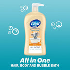 Dial Kids All-in-1 Body + Hair + Bubble Bath, Peach Scent, 32 Fl Oz, Hypoallergenic Body Wash & Shampoo, No Tears Formula for Kids 2+ Years, No Parabens & Silicones