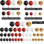 75 Pieces Cake Balls Topper Decorations Foam Cupcake Topper Mini Balloon Cake Topper Picks for Deco Birthday Party Wedding（Black, Red, Gold, White）