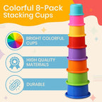 Stacking Cups Baby Toy Educational Cup Stacking Set 8-Pc Stackable Cups with Number Rainbow Nesting Cups for Babies 6-12 Months Stacking Cups for Toddlers 1-3 Perfect for Indoor/Outdoor