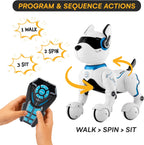 Top Race Rechargeable Robot Dog- Interactive Smart Robo Dog for Kids Ages 5-7 - Programmable with Remote Control, Voice and Touch Features - Realistic Actions and Perform Tricks - 4x5x6 Inches (White)