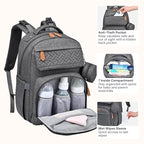 BabbleRoo Diaper Bag Backpack, Travel Backpack with Changing Pad, Pacifier Case & Stroller Straps, Multifunction, Waterproof, Unisex - Dark Gray