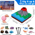 Volcano Science Kit - 6 Rocks Gemstone Excavation Kit, Dinosaur Fossil Digging Kit for Kids，Erupting Volcano Toy Rock Collections STEM Toys Gift for Boys & Girls