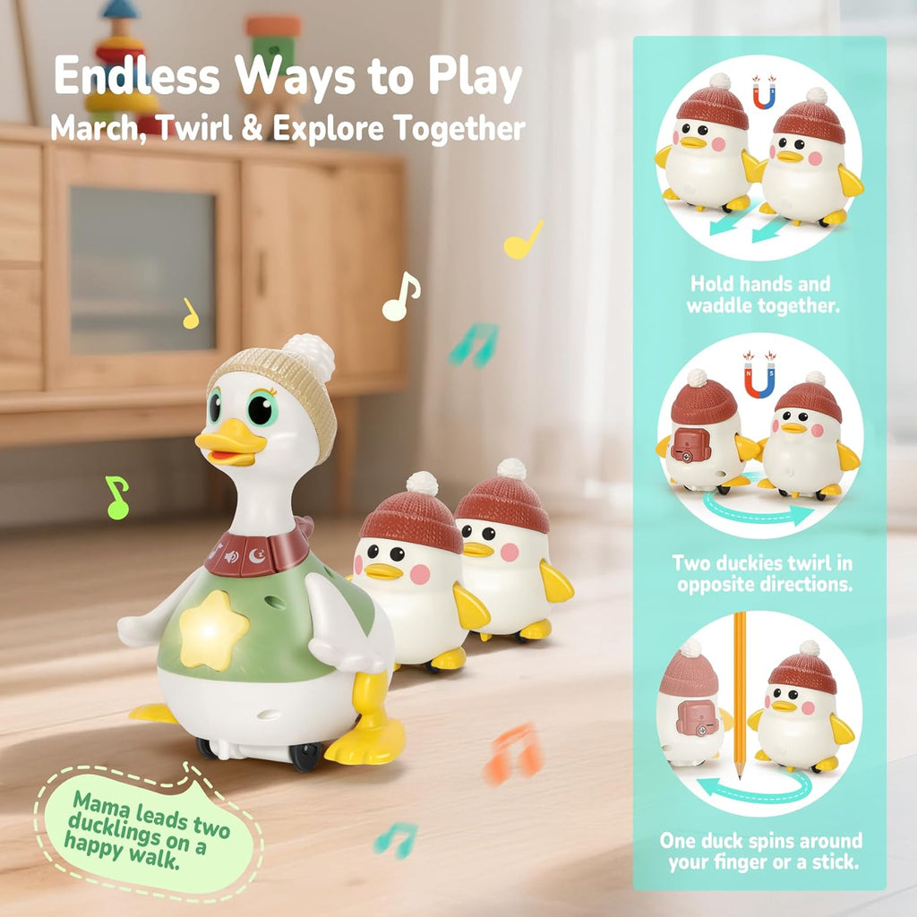 Hestiasko Dancing Duck Toy for Babies 6-36 Months, Musical Crawling & Tummy Time Toy Set with Magnetic, Learning Crawl Interactive Baby Toys for Toddlers 1-3 Birthday Easter Gifts for Boys Girls