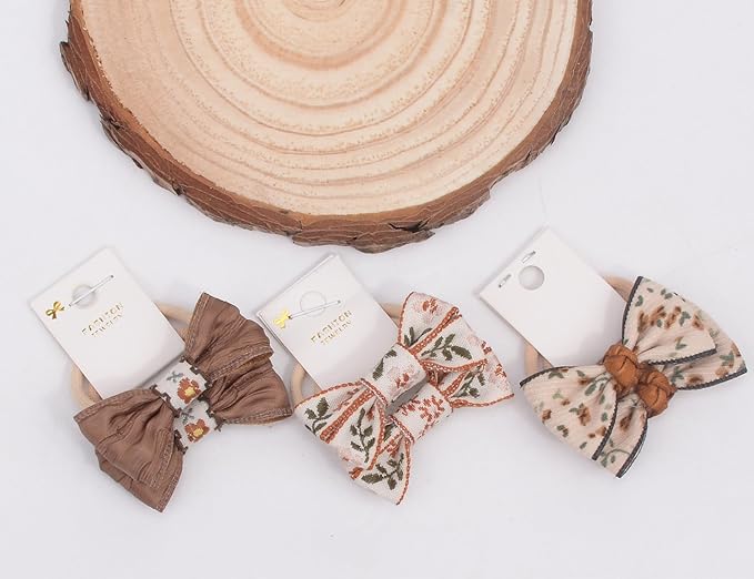 Boutique Hair Ties, 20 Pcs (10pairs) Hair Accessories with Bows, 1.2 Inch Hair Ties for Baby Girls, Toddler Hair Bows, Elastics Ponytail Holders for Kids Under 4 Years Old (Set-E)