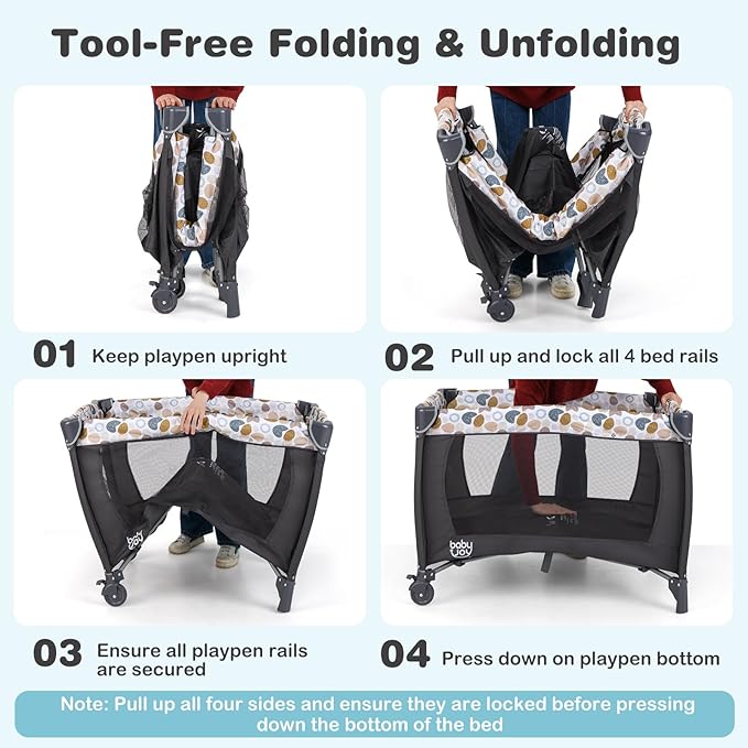 BABY JOY 5 in 1 Pack and Play, Portable Baby Playard w/Bassinet & Diaper Changing Table, Infant Nursery Center Bassinet with Toys & Music & Oxford Bag for Baby Toddlers (Blue, Dot Circle)