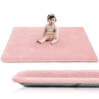 Baby Play Mat for Floor,1.3" Thick Elasti-Foam 50"×50" Playpen Mat for Tummy Time,Water Repellent Soft Coral Velvet for Toddler,Infant,Kids,Non-Slip Backing Safe for Crawling(Pink)