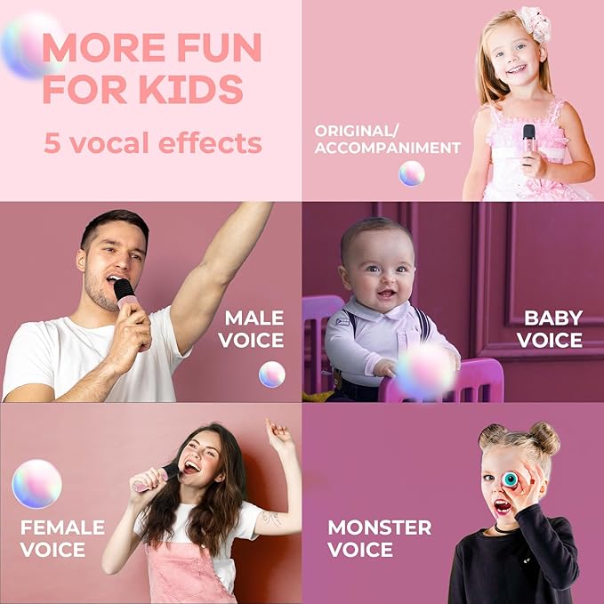 YLL Mini Karaoke Machine for Kids Adults, Portable Bluetooth Speaker with 2 Wireless Microphones, TOP Birthday Gifts Toys for Girls Ages 3, 4, 5, 6, 7, 8, 9,10,11,12+ Years Old Toddler (Lightpink)