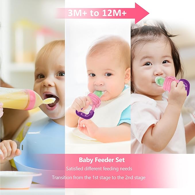 WAJIAYON Baby Fruit Feeder Pacifier | Infant Food Feeder Pacifier & Food Dispensing Spoon | Mesh Fresh Fruit Teethers for Babies | Silicone Feeder Baby Shower Gifts for Boys and Girls (Pink)
