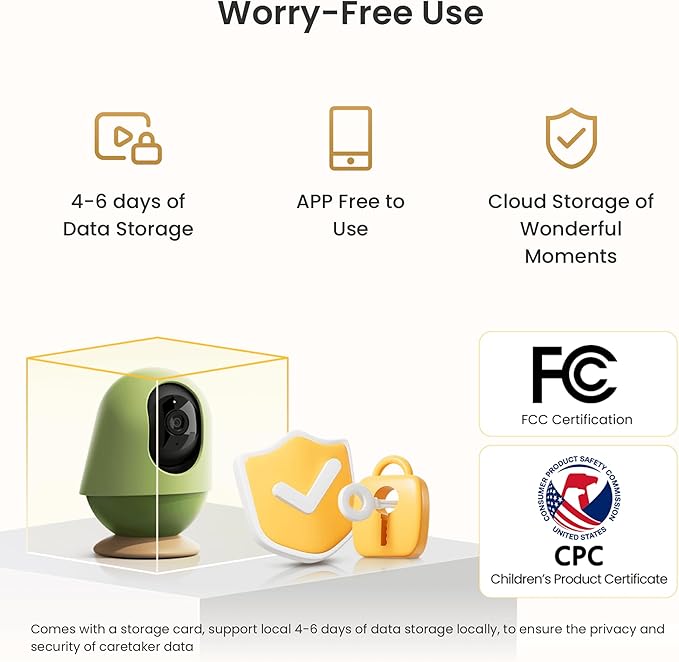 Smart WiFi Baby Monitor, Baby Camera Monitor with Cry/Sleep/Face-Covered/Danger Zone Detection, 24/7 Recording & Reports, Data Encryption – 3K HD, 5MP, 6X Zoom, Multi-Users, 2-Way Talk