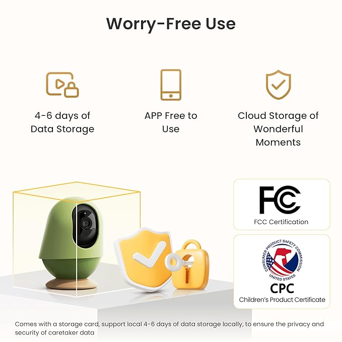 MONAI WiFi Baby Monitor with Camera and Audio, Covered-Face/Sleep/Cry Alerts, Virtual Safety Fence, AI-Powered Smart Baby Monitor with 3K FHD, Night Vision, Local Storage & Cloud Backup, No Fee