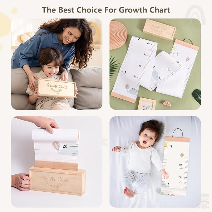 Growth Chart for Wall 7 Ft Height Chart with Keepsake Box & Hook Waterproof Canvas Measure Wall Ruler Removable Neutral Nursery Wall Decor for Baby Kids Toddlers