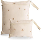 mushie Water Resistant Wet Bags | Large & Small Reusable Storage Bag for Baby Items and Travel | Zippered Pockets with Handle | Machine Washable, Set of 2 (Rainbows)