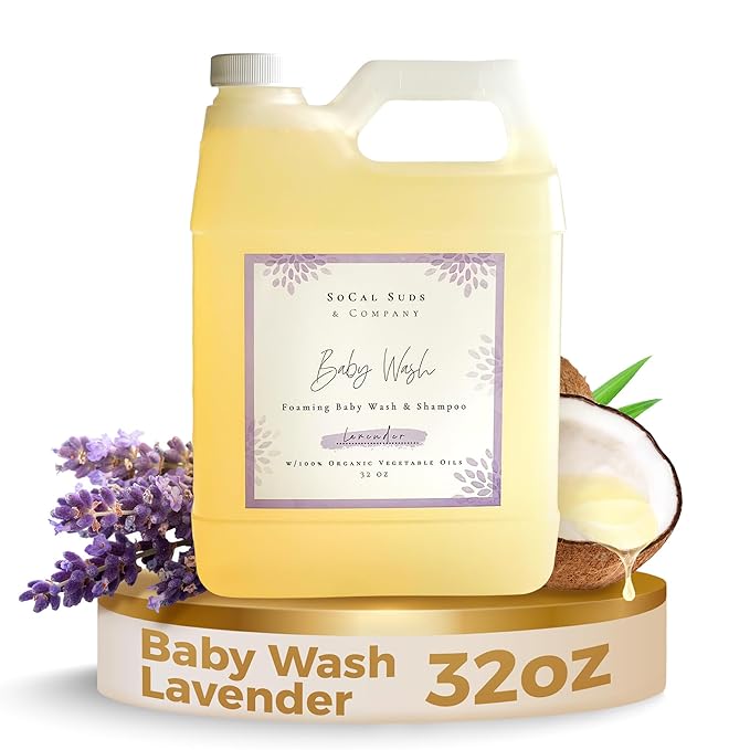 SoCal Suds & Company - 2-in-1 Organic Foaming Baby Shampoo & Body Wash Castile Soap Refill - Gentle Body Soap and Shampoo for Sensitive Skin - Nourishing Ingredients - Newborn Baby - Lavender, 32oz