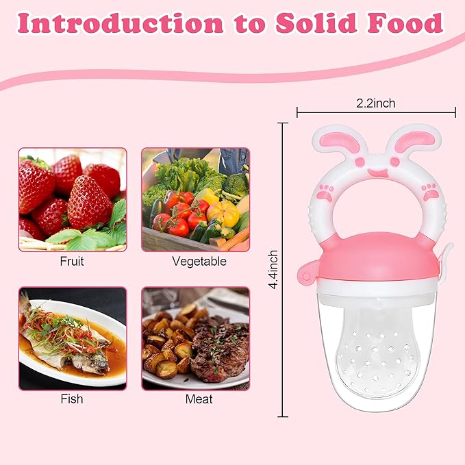 WAJIAYON Baby Fruit Feeder Pacifier | Infant Food Feeder Pacifier & Baby Food Dispensing Spoon | Mesh Fresh Fruit Teethers for Babies | Infant Teething Feeders Shower Gifts for Boys and Girls(Blush)