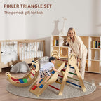 Pikler Triangle Set with Cushion, Montessori Climbing Set, Indoor Climb Toys, Indoor Playground Jungle Gyms, 9 Combinations Climbing Toy Set for Toddler, Baby, Kids 1-4