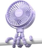 Stroller Fan Clip on for Baby, 4000mAh Rechargeable Battery Operated, Flexible Tripod, 3 Wind Speed, 360° Rotatable, Small Portable Fan for Car Seat Crib Backseat Beach Travel Camping, Purple