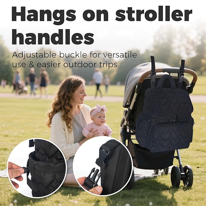 Baby Diaper Bag Backpack, Multifunction Baby Bag for Mom Dad, Large Capacity Diaper Backpack with Changing Pad Stylish Pañaleras para Bebe Stroller Straps, Newborn Baby Essentials Must Haves for Women