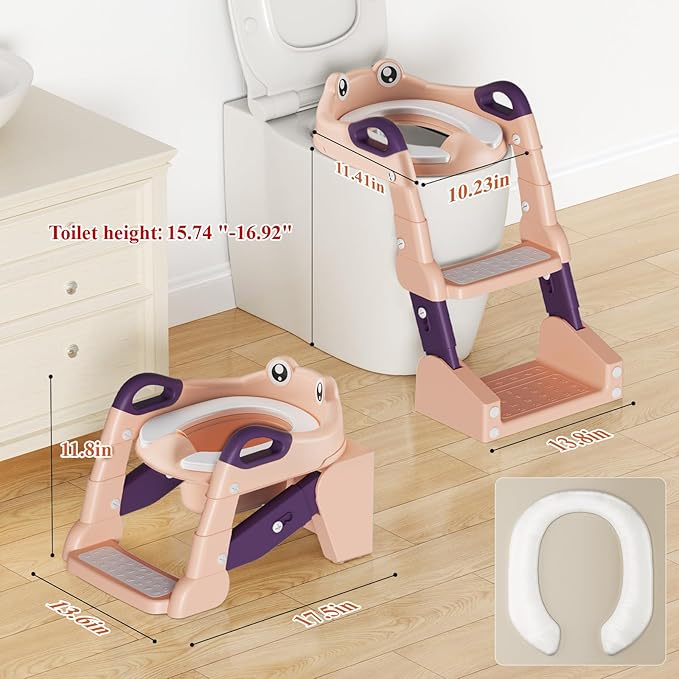 Potty Training Seat, Toddler Toilet Seat for Little Boys Girls, Potty Training Toilet with Urinals, Toddler Step Stool Ladder and Splash Guard (Pink)