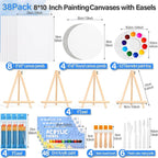 12 Pack 8x10” Canvas Boards and Round Canvas for Painting, Couple Painting Kit with Wood Easel, Acrylic Paint, Paint Brushes Set for Kids Teenagers Adults Date Night Sip and Paint Party
