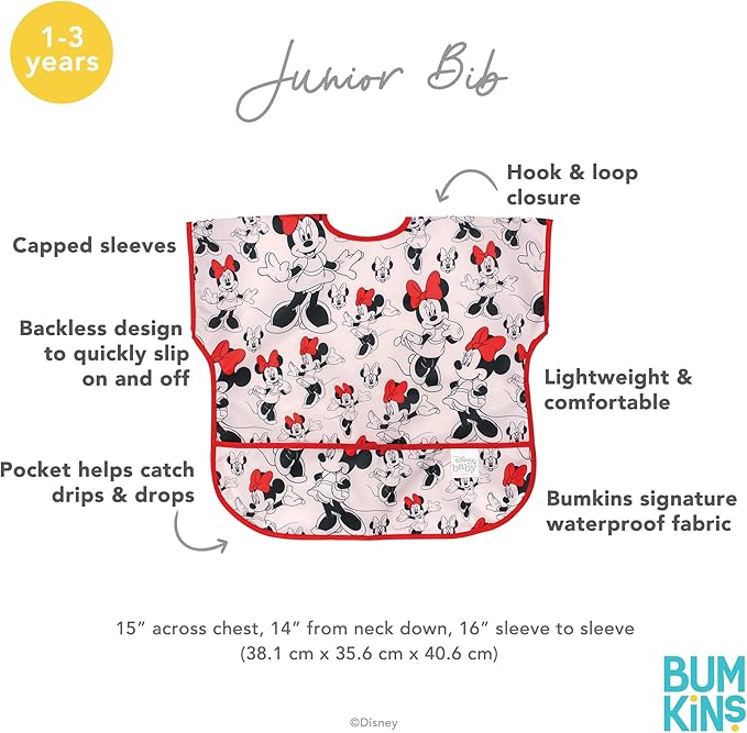 Bumkins Bibs - Toddler Bibs, Waterproof, Large for 1-3 Years, Short Sleeve