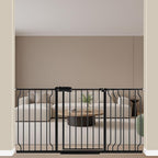 ALLAIBB Extra Wide Pressure Mount Baby Gate Auto Close Black Metal Child Dog Pet Safety Gates with Walk Through for Stairs,Doorways,Kitchen and Living Room (52.76-62.2"/134-158cm)