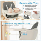 HONEY JOY Baby High Chair, 6-in-1 Eat & Grow Wooden Highchair/Toddler Chair with Removable Tray, 5-Point Harness, PU Cushion and Footrest, Convertible High Chair for Babies and Toddlers(Dark Gray)