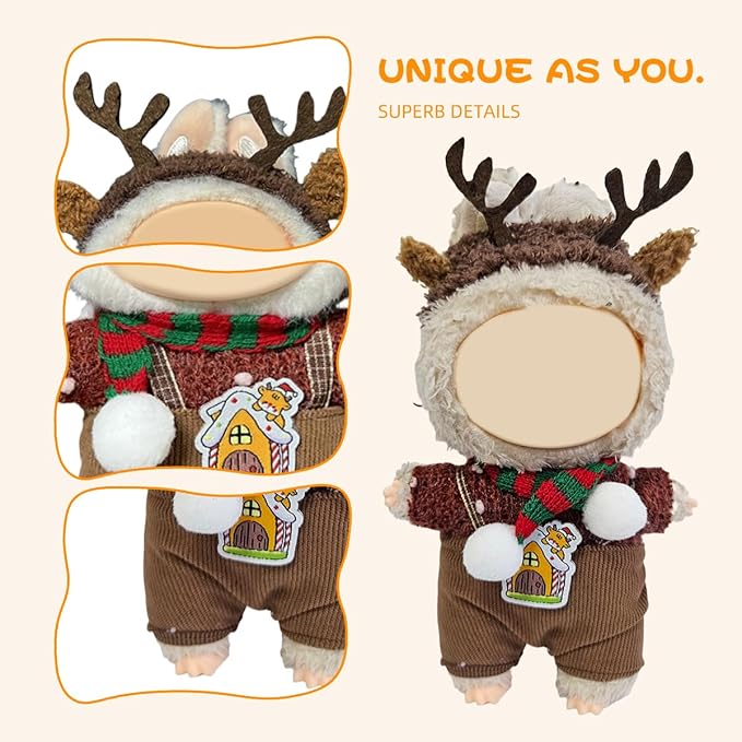 5 Complete Style Clothes Sets for 17cm Dolls - Hat & Overalls Dress Up Outfit for 17cm 15cm Dolls,Designer Outfits Bundle with Luxury/Cute/Sporty Themes, Gift for Doll Lovers (Christmas, 17cm/15cm)