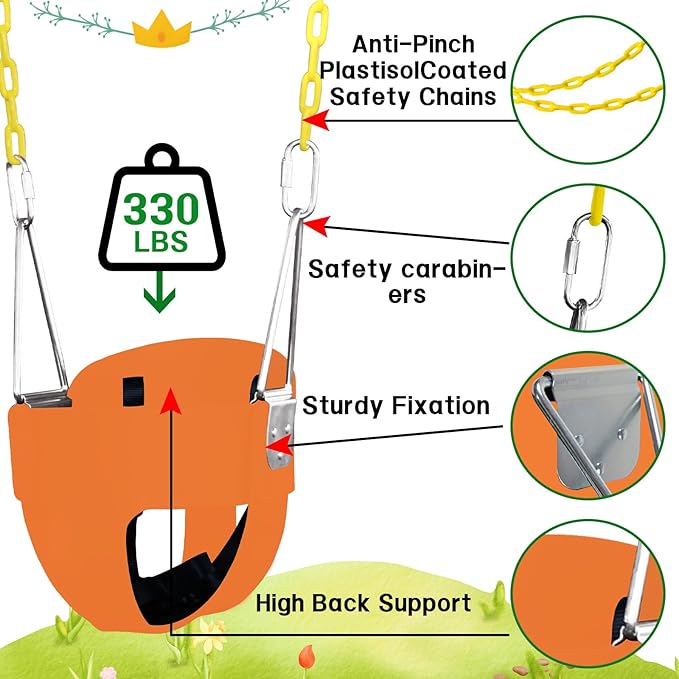 High Back Full Bucket Toddler Swing Seat with 3- Point Adjustable Safety Harness, 66 inch Detachable Chain,Suitable for Babies Aged 6-24 Months，Baby Swing for Swingset (Pink)