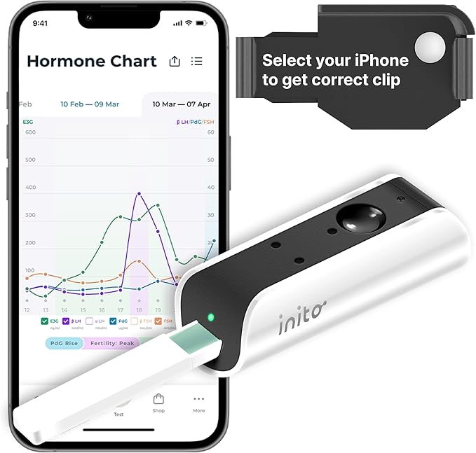 Inito Fertility Monitor & Hormone Tracker for Women | Estrogen, LH, PdG (Urine Metabolite of progesterone), FSH | Track and Confirm Ovulation | Includes 15 Strips (Compatible with iPhone 7/8 Plus)