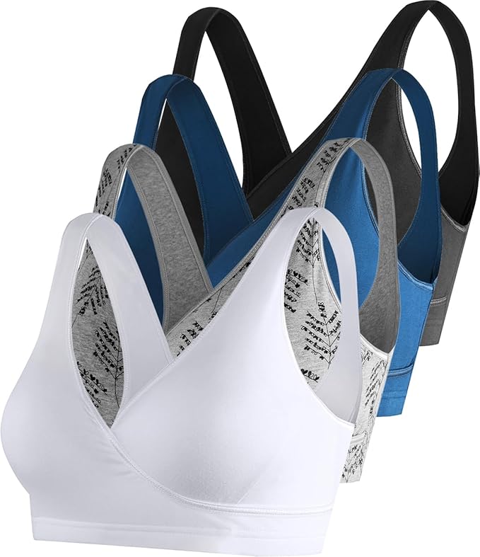 SUIEK 4 Pack Nursing Sleep Bra Maternity Bralette Cotton Breastfeeding Bras
