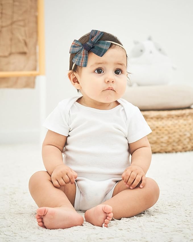 doboi 6PCS Christmas Baby Girls Headbands Hair Bows Nylon Cotton Linen Hairbands Fine Handmade Hair Accessories for Newborn Infant Toddlers Little Girls- Red Green Plaid