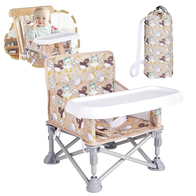 Portable Booster Seat,Toddler Baby Seat with Tray for Dining Table Compact Floor Chair for Camping Lawn Beach Babies Travel 6-36 Months