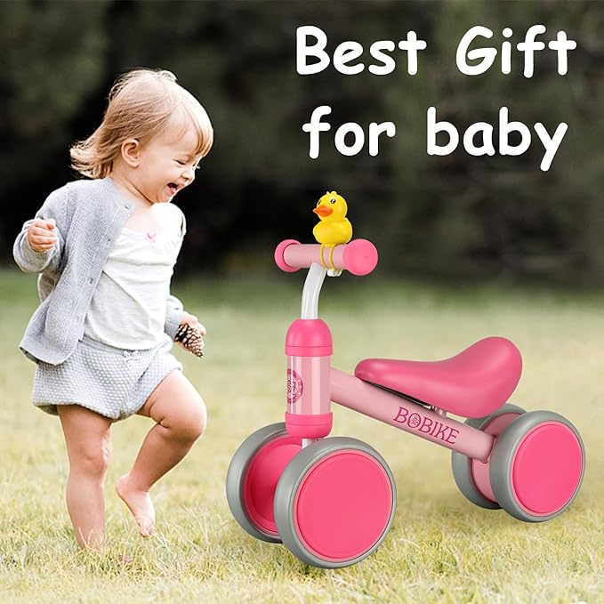 Baby Balance Bike Toys for 12-36 Months Kids Toy Boy and Girls Gifts Toddler Best First Birthday Gift Children Walker No Pedal Infant 4 Wheels Bicycle (Classic, Rose Red)