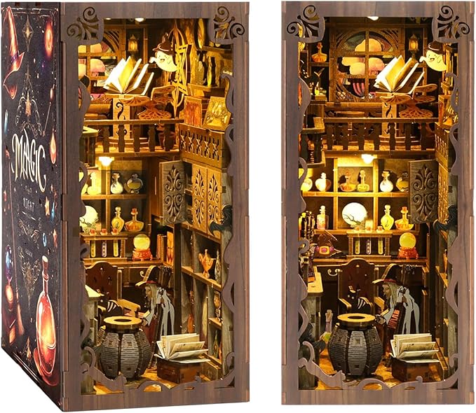 Book Nook Kit - DIY Miniature House Dollhouse 3D Puzzles for Adults and Teens - Gifts for Family and Friends Bookshelf Decor Tiny House Model Build with LED Light (BV02-006)