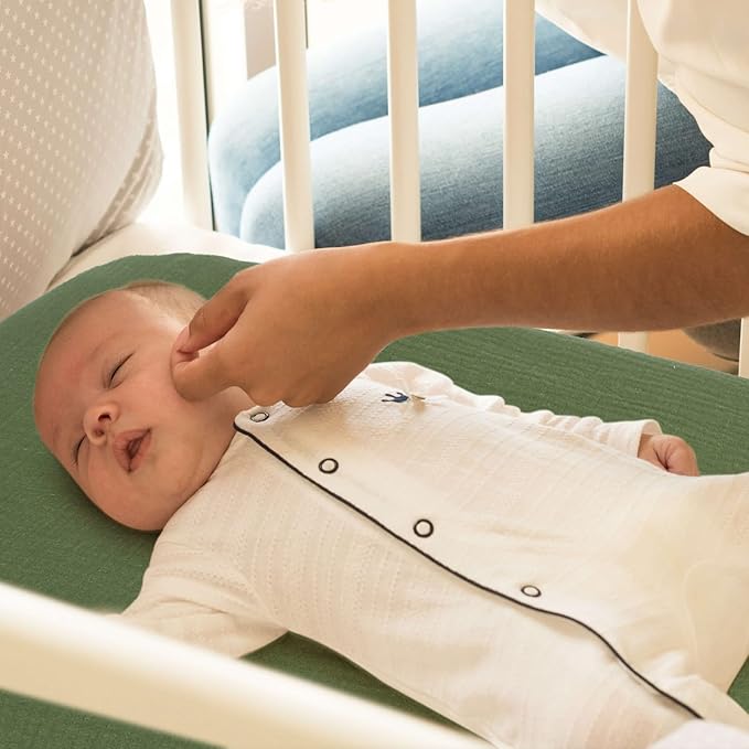 Muslin Bassinet Sheet for Baby Boy and Girl-2 Pack 17"x 33" Soft Bedside Bassinet Sheets Fitted for Rectangle, Round, Oval, Hourglass Mattress-Neutral Olive Green & Beige