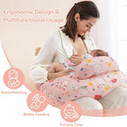 Nursing Pillow for Breastfeeding, Animal Patterns Removable Cotton Cover, Machine Washable, Strawberry Pattern （Candy Pink）