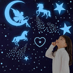 Glow in The Dark Stars for Ceiling,Unicorn Wall Decals Stickers Wall Decor for Girls Bedroom Luminous Glow Unicorn Stars Planet Ceiling Stickers for Baby Boys Kids Playroom Living Room Nursery