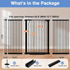 65.7"-72.2" Extra Wide Baby Gate, 40.5" Tall Dog Gate Indoor,Walk Through Pet Gates for Doorways Kitchen No Drilling Auto Close Pressure Mounted Safety Child Toddler Gate, Black